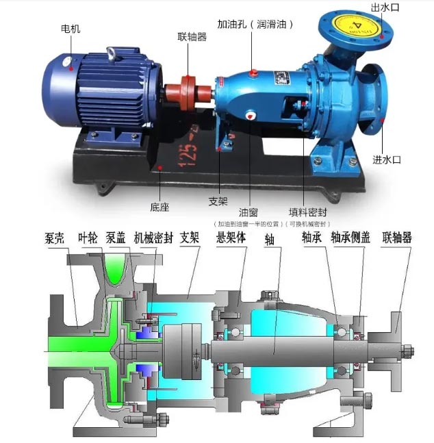 臥式清水離心泵的構造圖